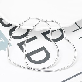 Hoop Earrings for Women Girls Heart Shape 2 Pairs Stainless Steel Hypoallergenic Geometric Hoop Earrings Women's Earrings Hoop Earrings Set, Stainless Steel