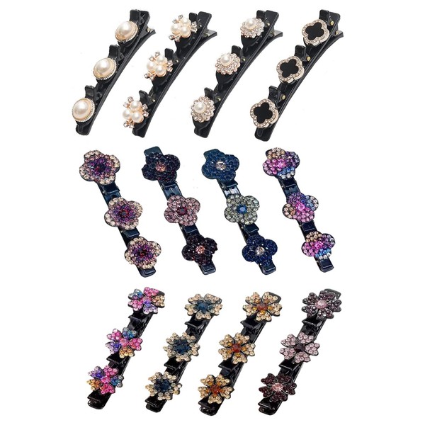 Pack of 12 Hummingbird Hair Clips with 3 Clips, Clover Rhinestone Hair Clip, Hair Clip with Crystal Flower, Women's Hair Clips with Clips, Hair Accessories for Women and Girls