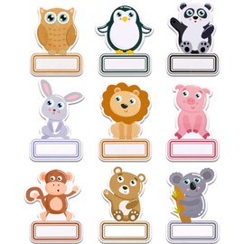 Sabary 90 Pcs Cutout Name Tags Water Bottle Labels Daycare Labels Self Adhesive Name Stickers Gift Tags for Classroom Home Desk Bulletin Board Decoration Party Favor 10 Sheets (Animal)