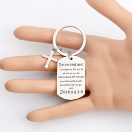 LQRI Christian Keychain Be Strong and Courageous Joshua 1:9 Bible Verse Dog Tag Keychain Religious Jewelry