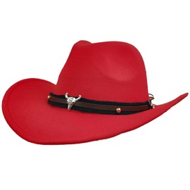IFSUN Men & Women's Fur Felt Cowboy Hat Wide Brim Western Outback Red