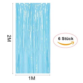 Tinsel Curtains, Pack of 6 Blue Glitter Curtain Fringe 1 m x 2 m Metallic Foil Fringe Background, Streamers Foil Curtain for Birthday, Wedding, Christmas Party Decoration, Tinsel Curtains Blue