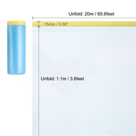 sourcing map Pre-Taped Masking Film, 3.6ft x 66ft Plastic Paint Drop Cloth with Medium-Tack Painters Tape for Painting Spraying Protection Blue Film 3Pcs
