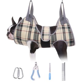 BEAUTYZOO Dog Grooming Hammock for Small Dogs Cat- Dog Sling for Nail Trimming/Clipping- Dog Hanging Harness Holder with Thick Fabric Neck Support & Strap Restraint Claw Care, Beige S