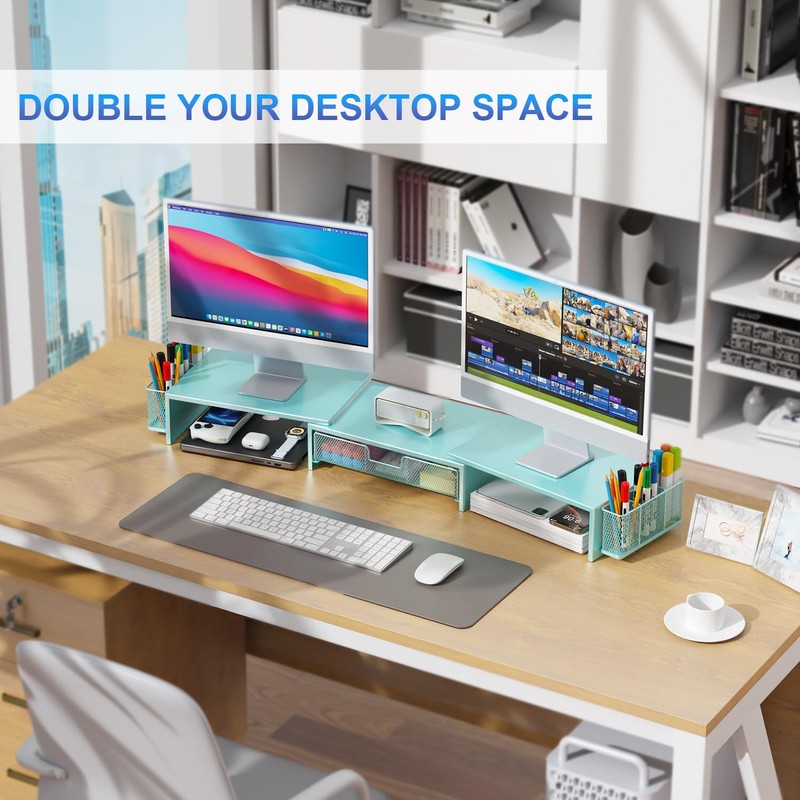 gianotter Dual Monitor Stand Riser, Desk Organizer With Drawer and