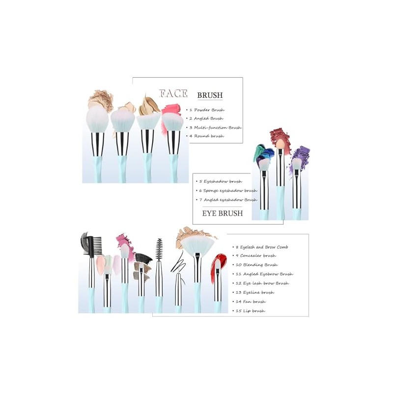 Juego de 15 brochas de maquillaje de calidad, brochas sintéticas