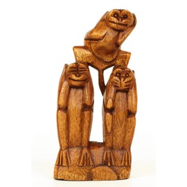 G6 Collection Wooden Hand Carved 3 Standing Monkeys See, Hear, Speak No Evil Figurines Handmade Art Statue Rustic Sculpture Decorative Home Decor Accent Handcrafted Decoration