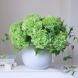 grtefhu 4pcs 21" Faux Dark Green Hydrangeas Artificial Flowers, Real Touch Silk Hydrangea Flowers with Stems for Bridal Wedding Bouquet Party Home Decor