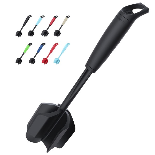 Ourokhome Upgrade Meat Chopper and Potato Masher, Heat Resistant Ground Meat Smasher for Hamburger Meat, 5 Curved Blades Ground Beef Smasher, Nylon Non Stick Mixer, Stirrer and Kitchen Gadgets, Black