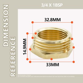 Bwintech 2 Pcs 3/4" Female to 1" Male BSP Thread Brass Hex Bushing Reducing Connector for Pipe Connecting Conversion
