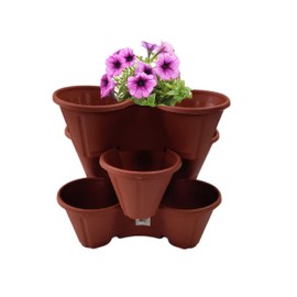 Shop4allsorts Set Of 3 Terracotta Colour Strawberry Trio Planter Flower Pot Stackable Plastic Patio Herb Pot