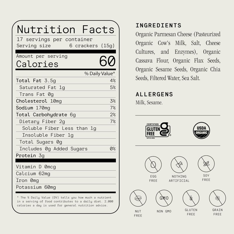 Julian Bakery® Organic Primal Thin® Crackers | Parmesan | USDA