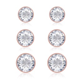 Glintara Women's Stud Earrings 925 Silver, Classic Earrings for Girls, Round Earrings Stud Set with Zirconia 4/5/6 mm, Sleeping Cartilage Stud Earrings, Hypoallergenic Earrings with Gift Box, Sterling