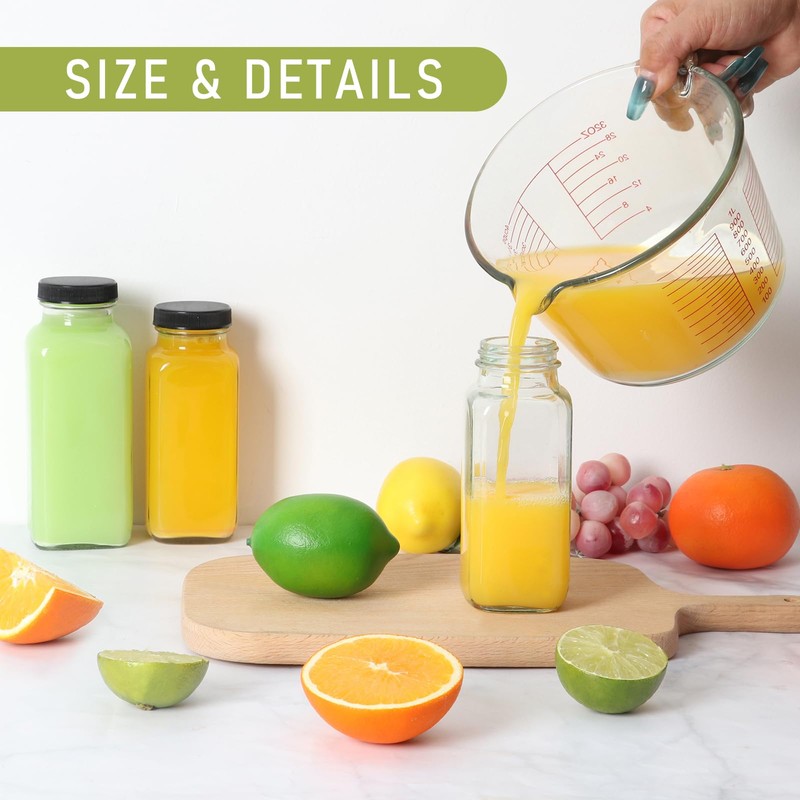 SZUAH 8 oz Glass Juice Bottles with Lids 6 Pack,Reusable
