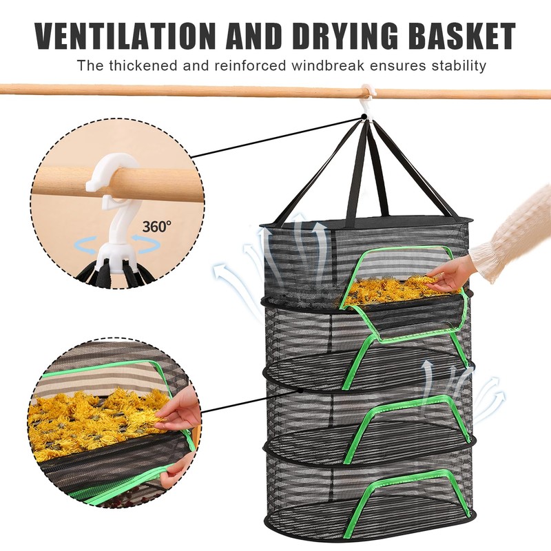 gexuamz Drying Net for Herbs, 4-Layer Herb Dryer Hanging with