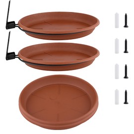 SEUNMUK 3 Pack Hanging Bird Feeder, 17 x 2 cm Round Brick Red Bird Bath Trays, Outdoor Bird Water Feeder for Trees, Balcony, Outdoor Walls