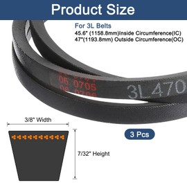sourcing map 3 Pcs 3L470 Classic Wrapped Rubber V-Belt, 47"(1194mm) Outside Circumference, 3L Profile V Belt 3/8" Width 7/32" Height