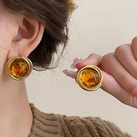 Popular French Retro Maillard Color Statement Stud Earrings For Women (ST-02)