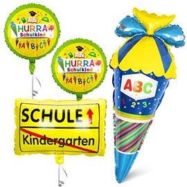 School Decoration Blue Sugar Bags Foil Balloon + School Nursery Balloon + 2 Hurra School Child Foil Balloons, Decorative School Balloons for Boys