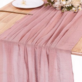 SAJOO Dusty Rose Cheesecloth Table Runner 10ft Gauze Table Runner for Decor Valentines Party 35x120 Inches Boho Rustic Cheese Cloth Table Runner for Wedding Baby Bridal Shower