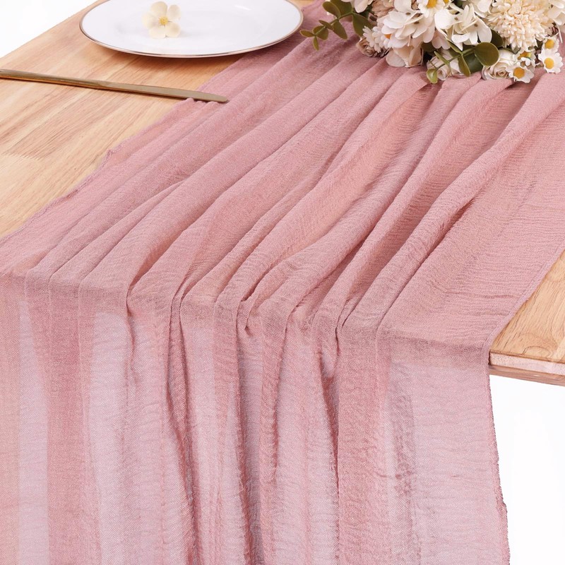 SAJOO Dusty Rose Cheesecloth Table Runner 10ft Gauze Table Runner