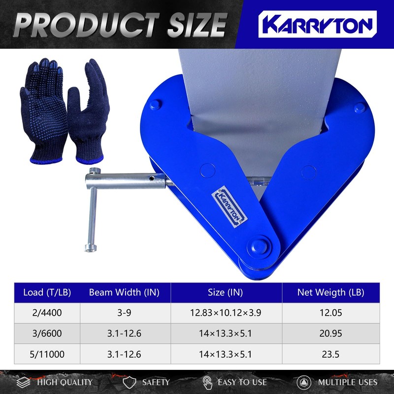 KARRYTON Beam Clamp 6600LB/3Ton,for Lifting & Rigging, 3.1-12.6Inch Beam Flange