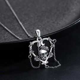 TwoAnts Men's Necklace 925 Sterling Silver Black Onyx Punk Pendant Dark Series Gothic Jewellery Gifts for Women Girls, Sterling Silver