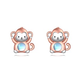 Moonstone Earrings for Women 925 Sterling Silver Cat/Frog/Fox/Axolotl/Panda/Cow/Monkey Stud Earring Lovely Animal Jewelry Gifts for Women, Small, Sterling Silver, Moonstone