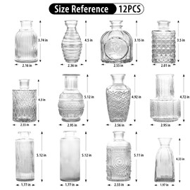 TCooSo Glass Bud Vase Set of 12, Clear Bud Vases in Bulk, Small Flower Vases for Table Centerpieces, Mini Vintage Vases for Rustic Wedding Party, Bridal Shower, Home Decoration (12 Pack)