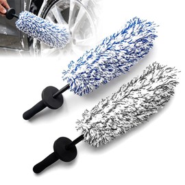 OJJ 2026 New 2pcs Long Handle Microfiber Wheel Brush Car Duster Exterior,Wheel Barrel Brush,Car Duster Interior Multipurpose Cleaning Tool(Black+Blue)