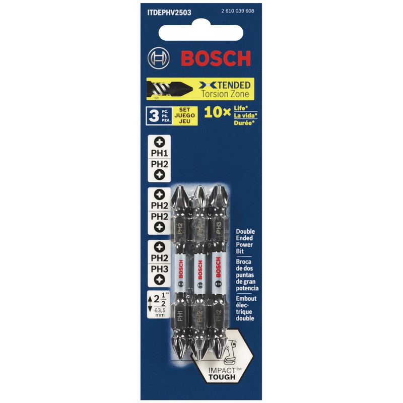 BOSCH ITDEPHV2503 3-Piece 2-1/2 In. Impact Tough Double-Ended Screwdriving Bit