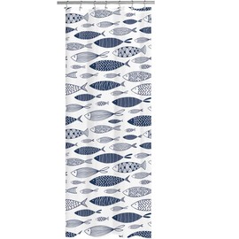 LORVOR Blue Fish Shower Curtain Abstract Fish Oriental Artistic Print White Background Waterproof Fabric Bathroom Decor Bath Curtain with Hooks