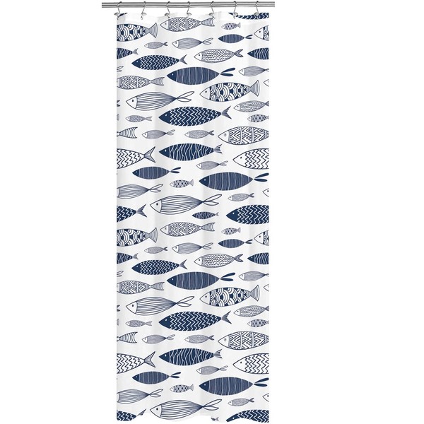 LORVOR Blue Fish Shower Curtain Abstract Fish Oriental Artistic Print