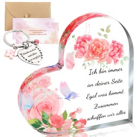 Fugoviin Inspirational Heart Shaped Acrylic Board Set with Keyring Gift for Sister Mum Grandma Women - Transparent, Clear