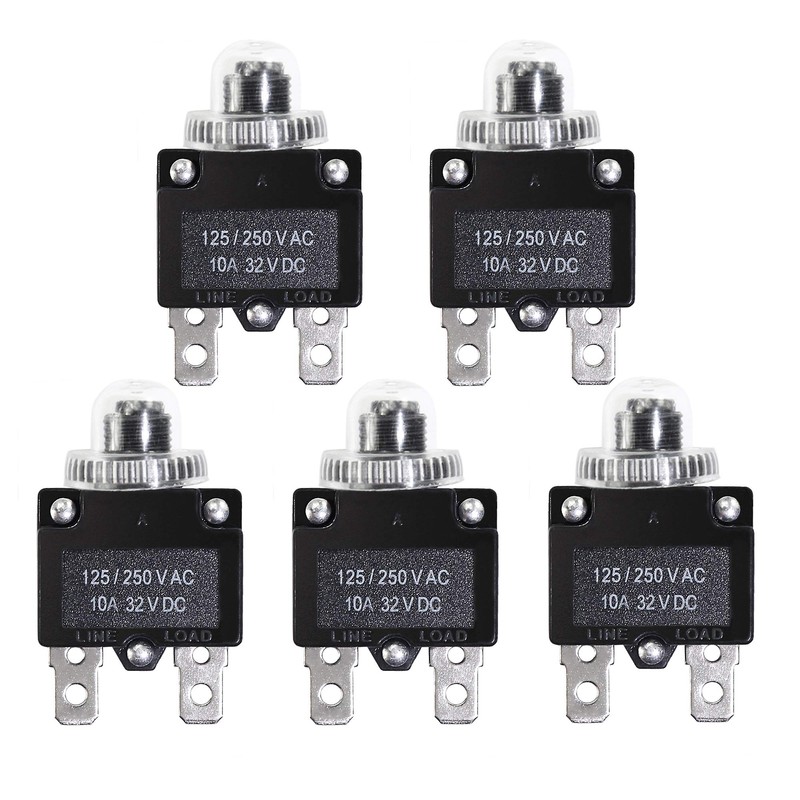 5PCS 10Amp Circuit Breakers Push Button Reset DC 32V,AC125-250V with