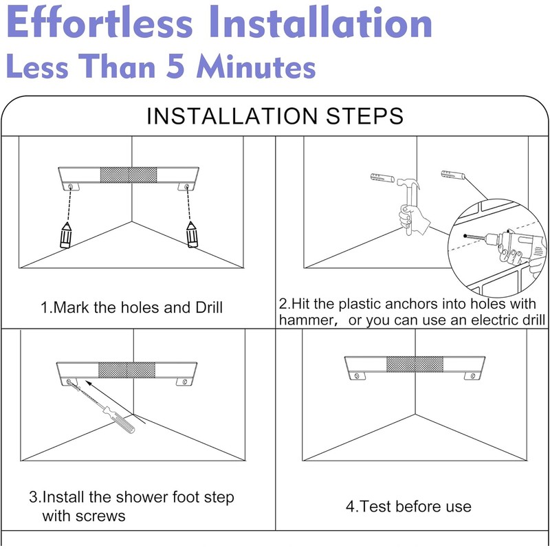 LIWEIKE Brushed Nickel Shower Foot Rest Bar Wall Mount Shower