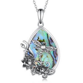 Dragonfly Necklace for Women 925 Sterling Silver Dragonfly Pendant with Lotus Dragonfly Jewelry with Abalone Shell Dragonfly Lotus Gifts for Women