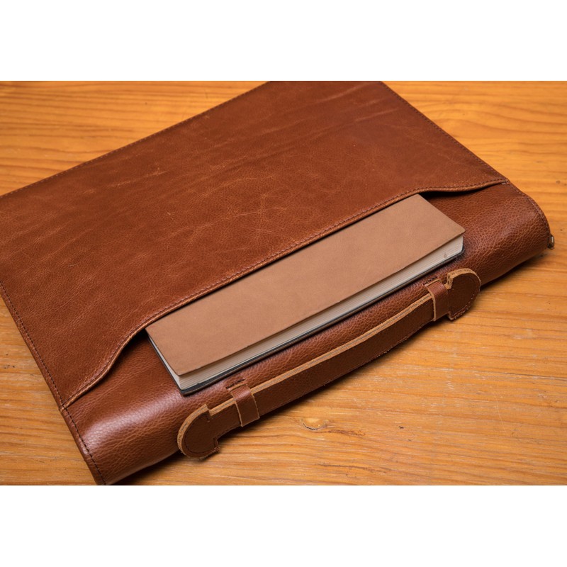 Geslun Genuine Leather Portfolio with Hidden Handle, Front Pocket, Business