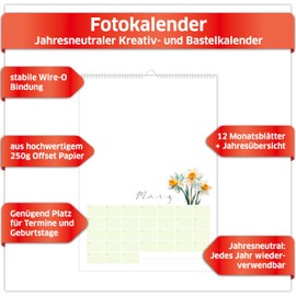 PRIMUS PRINT 3 x Photo Calendars Year-Neutral for DIY - Craft Calendar - Stick Photos Pictures - A4 - Personal Gift - Floral Background Watercolour (Flower Motif Set of 3)