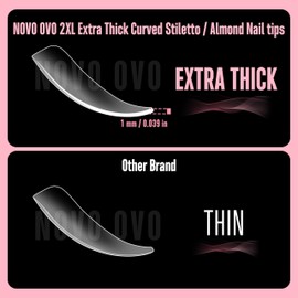 NOVO OVO XXL Curved Almond Stiletto Nail Tips Press on Full Cover, Soft Gel X Extra Thick Long XL Acrylic Hawk Curve Fake Nails Extension Kit, Clear Pre-etched Soft French False Nail 12 Sizes 240 Pcs