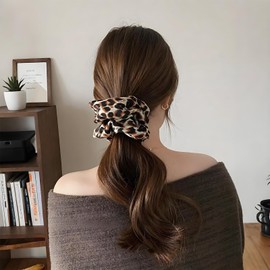 PUSCOBSY Leopard Print Hair Scrunchies for Women, Fabric Hair Bobbles Scrunchie Without Hair Breakage, Large Leo Scrunchies for Thick Hair, Thin Hair, Pack of 2 Red Brown