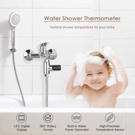 XLKJ LED Digital Shower Thermometer Self-Generating Real-Time Water Flow Temperature Monitor with 360° Rotating Screen for Kids Elderly Pets