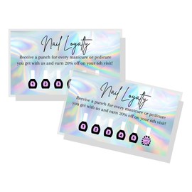 Manicure & Pedicure Loyalty Discount Card | 50 Pack | Physical Printed 2x3.5" inch Business Card Size | Nail Salon Loyalty | Holographic Look Rainbow Background