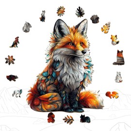 SECOGM Wooden Puzzles for Adults - Artistic Fox Wood Puzzles Adult - Unique Animal Shape Wooden Jigsaw Puzzles for Adults - Birthday Gifts for Puzzle Lovers, Family (11.4 * 11.4in)