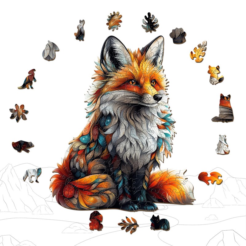 SECOGM Wooden Puzzles for Adults - Artistic Fox Wood Puzzles