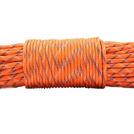 Survival Paracord Rope PSKOOK 100 Feet Fire Starter Parachute Cord 7-Strand Nylon with Red Tinder Cord PE Fishing Line Cotton Thread for Outdoor Lanyards, Bracelets, Handle Wraps (Orange Camo)