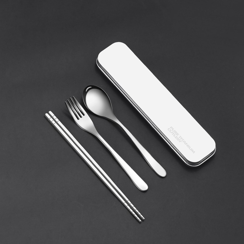 Titanium cutlery set, travel cutlery with box, including titanium fork,