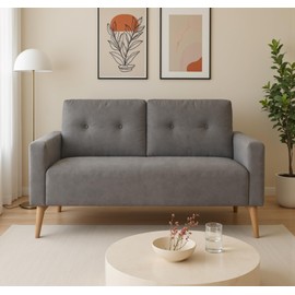 Homall Loveseat Sofa, Mid-Century Sleeper Sofa Couch, Fabric Upholstered 2-Seater Sofa for Living Room, Studio, Apartment (Gray)