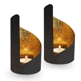 Tea Light Holder Decorative Gold - Set of 2 Tea Light Holders Gold - Aesthetic Room Decor - Living Room Modern - Decoration Black Gold - By Gadgy