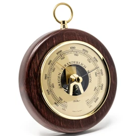 Fischer 1366R-22 Barometer - 140 mm Pressure Gauge with Real Wood Housing Stained Mahogany Coloured - Brass - Made in Germany